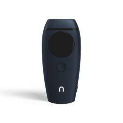 Nood Flasher 2.0 at-home IPL hair removal device in navy blue colorway on black background